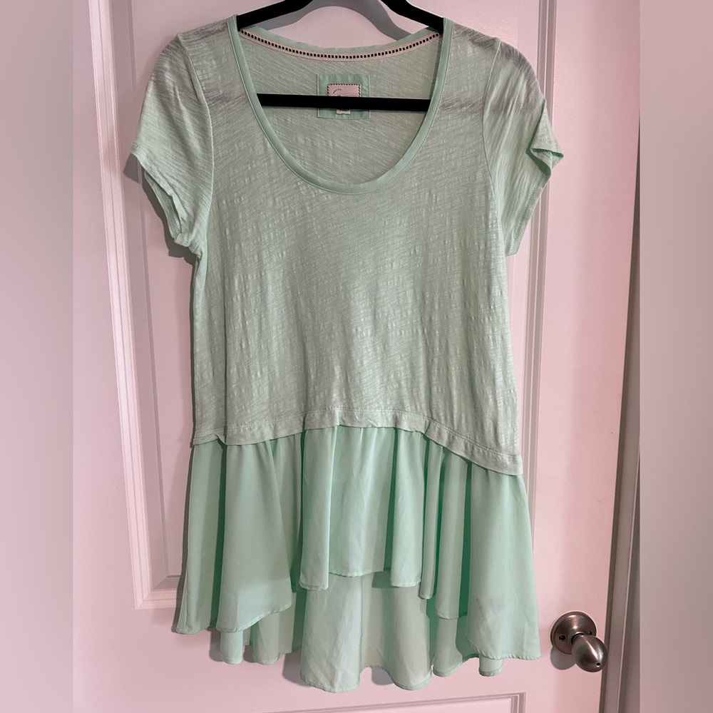 Anthropologie Postmark Women Mint Green Short Sleeve‎ Top M EUC!